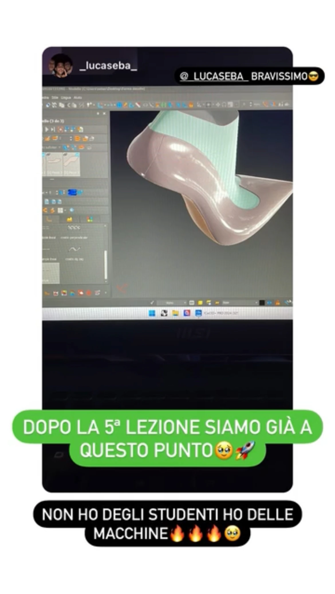 Storia Instagram di una studentessa che modella un décolleté in Icad3D+